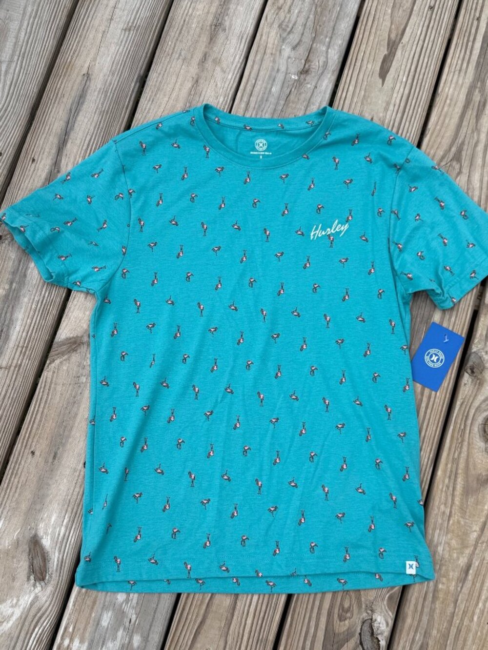 NWT Hurley Flamingo Print Tee Small Coastalcore Beachy Surf Aesthetic 3588